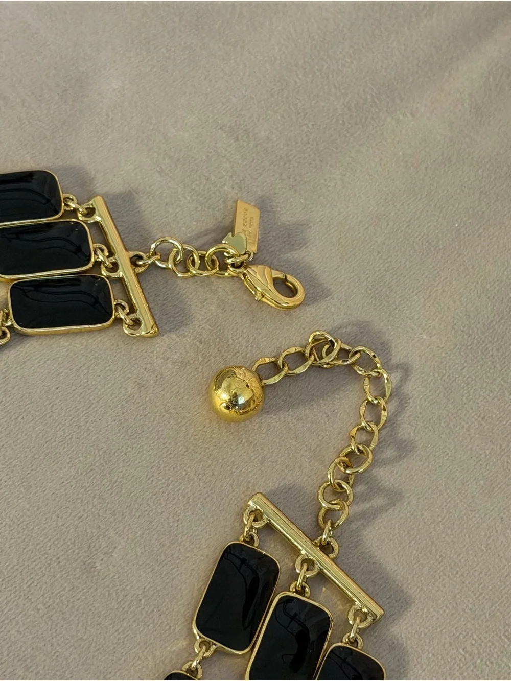 Kate Spade Park Guell Black Enamel Gold Triple Strand Statement Necklace